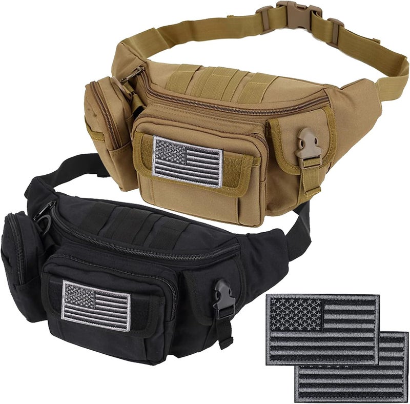 Meprona Tactical Fanny Packs, Military Waist Bag Utility Hip Belt Bags for Hiking Climbing Fishing Cycling Hunting with U.S Patch (Tan+Black) - Image 1
